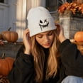 thumbnail image 7 of IYYVV Unisex Halloween Beanie Hat Pumpkin Ghost Skull Knit Cap | Funny Prints, Knit for Fall Winter White, 7 of 7