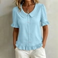 thumbnail image 3 of hoksml Women's Peter Pan Collar Blouse, Ruffle Short Sleeve V Neck Top, Casual Pull-On Shirt for Daily and Summer Wear, 3 of 8