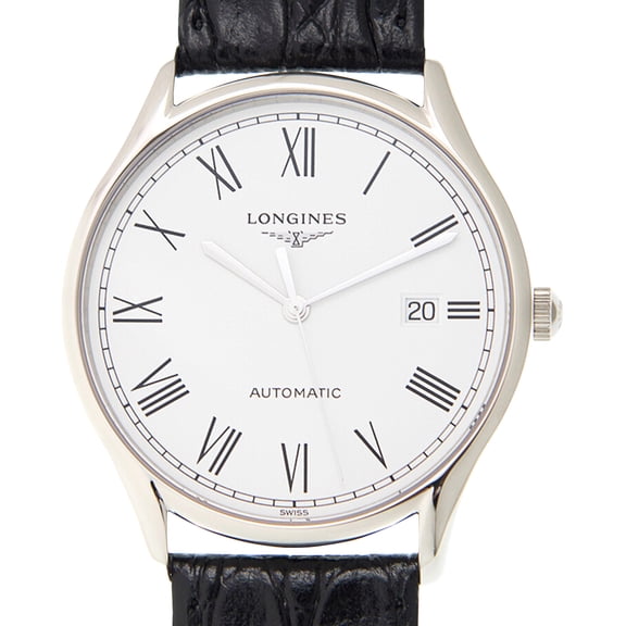 Longines Lyre Automatic Stainless Steel White Dial Black Leather Strap Date Mens Watch  L49604112