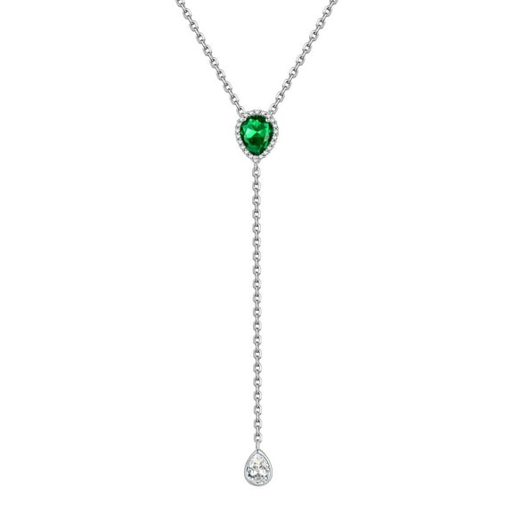 FOCALOOK Long Teardrop Lariat Necklace 925 Sterling Silver Birthstone Y Necklaces for Women Prom Jewelry