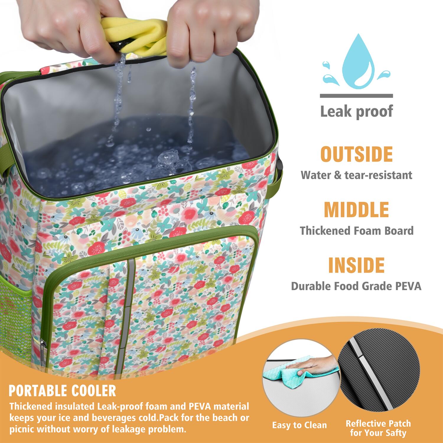 Travel Cooler Bag - Pioneer Flower Floral Print Pattern Camping Beer Cooler Backpack with Bottle Opener- Waterproof Insulated Picnic Backpacks - Cooler Bag for Beach