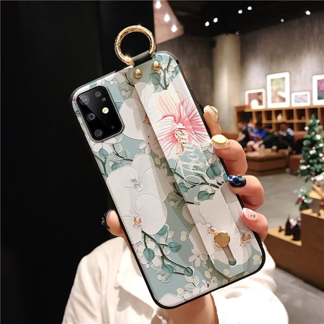 Funda de TPU suave con soporte de correa de muñeca de flores de moda para Samsung Galaxy A52, A32, 12, 72, 33, A53, 73, M52, S23, S22, S21 FE, cubierta Vintage