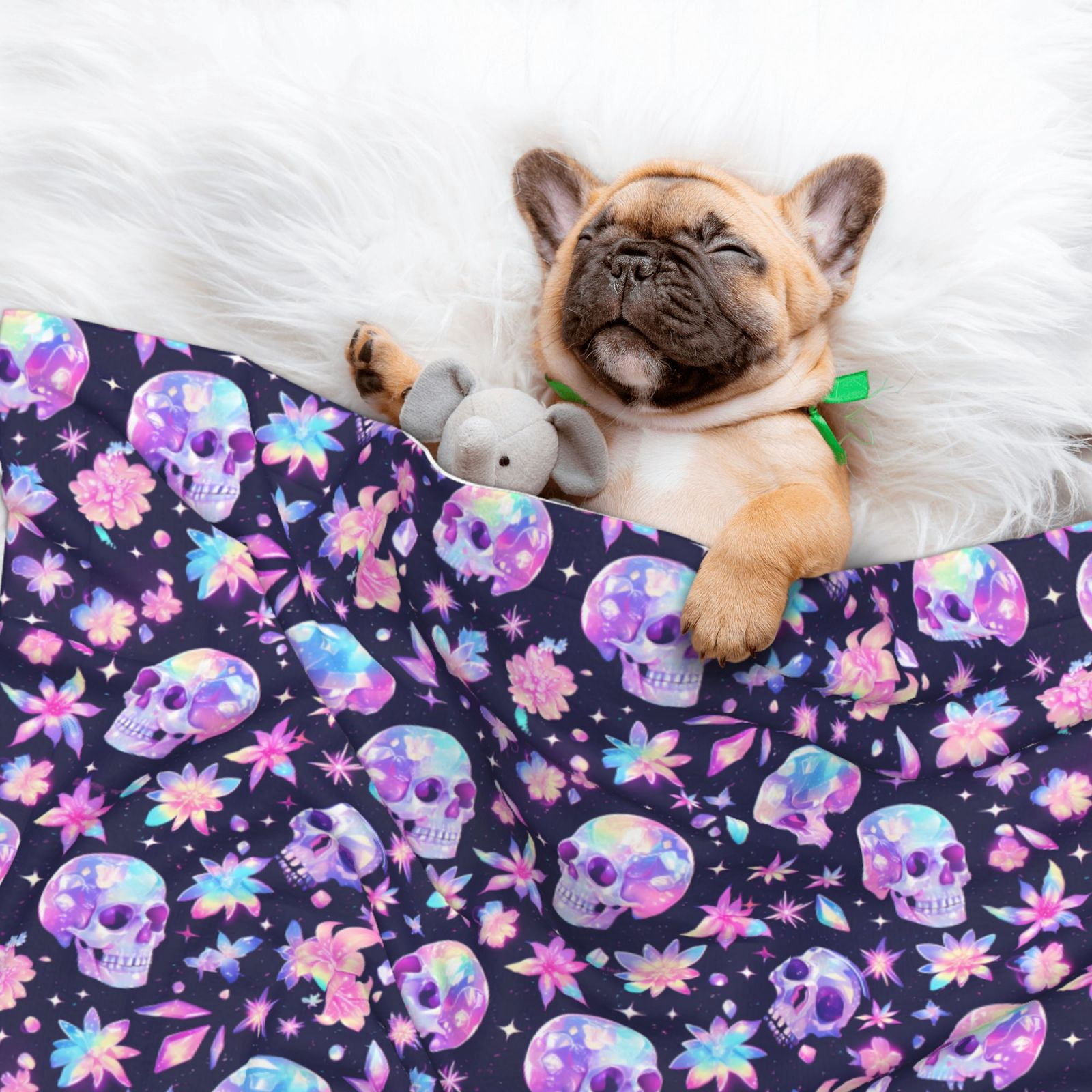 Naloa crystal Skull flower cool Dog Blanket, 3 Sizes Cat Blanket for Indoor Cats Large Medium Small Dog Gifts-Small
