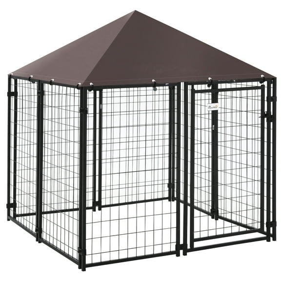 CoSoTower 5' X 5' X 5' Dog Kennel Outdoor, Walk-In Pet Playpen, Welded Wire Steel Dog Fence with Water-And Uv-Resistant Canopy, Jet Black