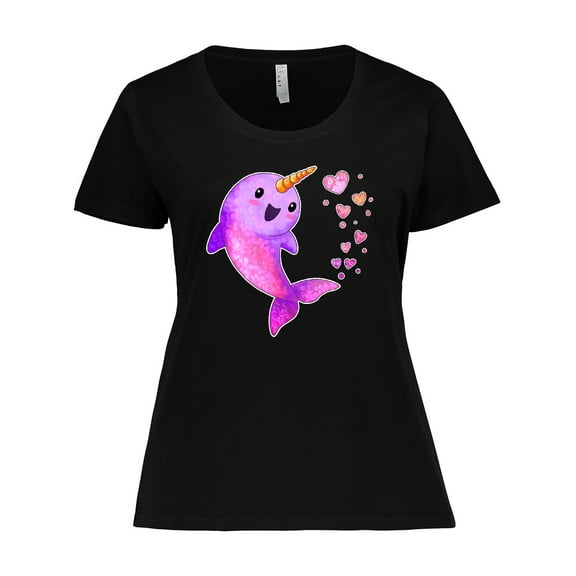 Inktastic Valentine's Day Cute Pink Narwhal with Hearts Women's Plus Size T-Shirt