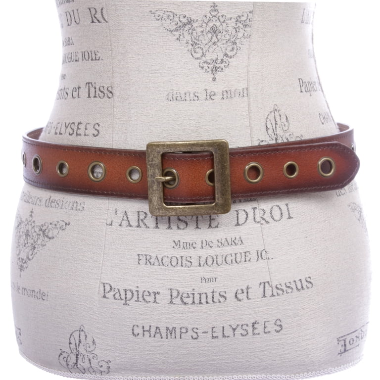 Square Buckle Grommets Vintage Distressed Leather Jean Belt  display picture 3