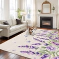 thumbnail image 2 of Botanical Lavender Floral Area Rugs 5'x7', Washable Small Throw Rugs for Laundry Room Playroom, Purple Flowers Butterfly Beige Indoor Outdoor Rug Non-Slip Low Pile Carpet Runner Reversible Floor Mats, 2 of 8