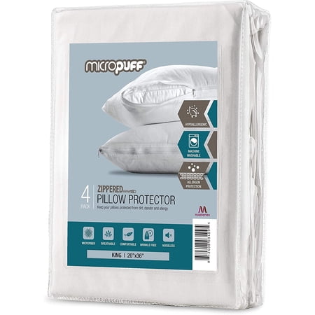 Pillow Protectors 4 Pack King Zippered - Microfiber Polyester/Nylon Blend Breathable Pillow Covers - Protects Pillows from Dirt Dust and Debris (King - Set of 4 - 20x36)
