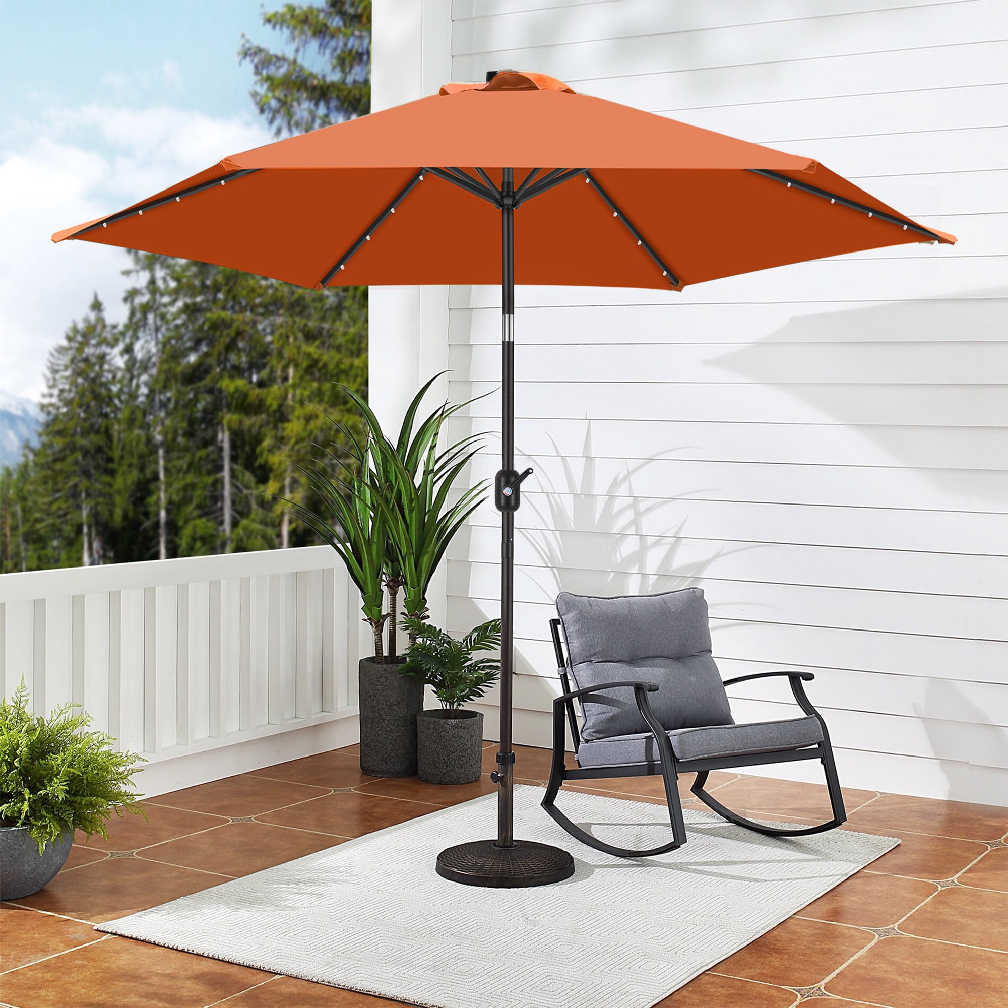 Scafild | 7.5 Ft Solar LED Light Patio Umbrella Outdoor W/ Easy Tilt - Coral Red