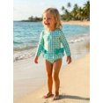 thumbnail image 6 of BemeyourBBs Toddler Baby Girl 2 Piece Plaid Swimsuit Infant Girls Bathing Suit Long Sleeve Rash Guard Plaid Long Sleeve Front Bow Back Zipper Tops and Shorts Set Summer Pool Beachwear, 6 of 9