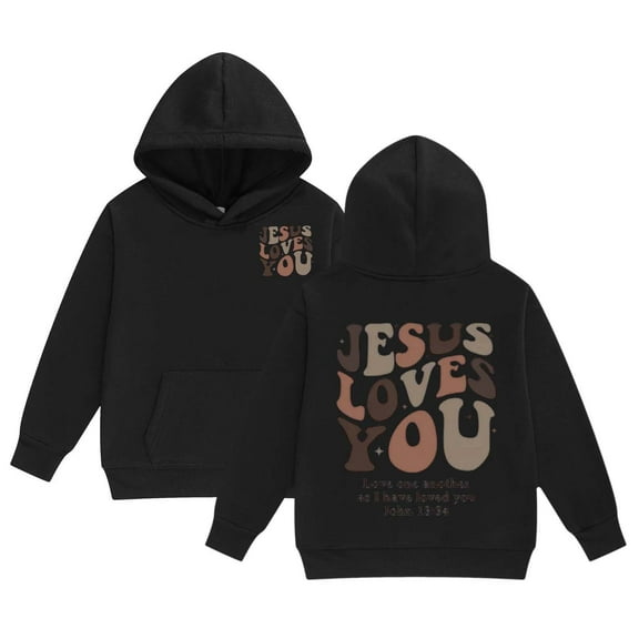 WRTFVZA Oversized Hoodies for Teen Girls, Jesus Loves You Letter Graphic Printed Pullover Tops Hoodie Sweatshirts (Big & Tall, Black, 10-11 Years)