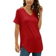 thumbnail image 4 of Cindysus Ladies Tops Short Sleeve Tee V Neck T Shirt Summer Pullover Basic T-shirt Red M, 4 of 5