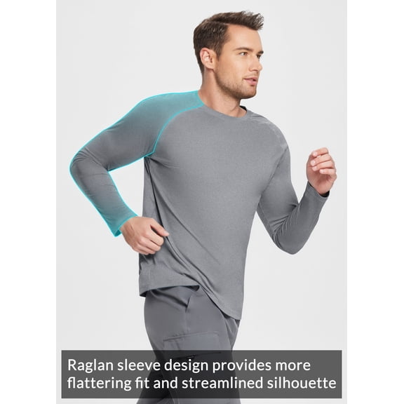 BALEAF Men's Long Sleeve Running Shirts Workout Tops Quick Dry SPF Rash Guard Lightweight Hiking Sun Protection t shirt Grey L