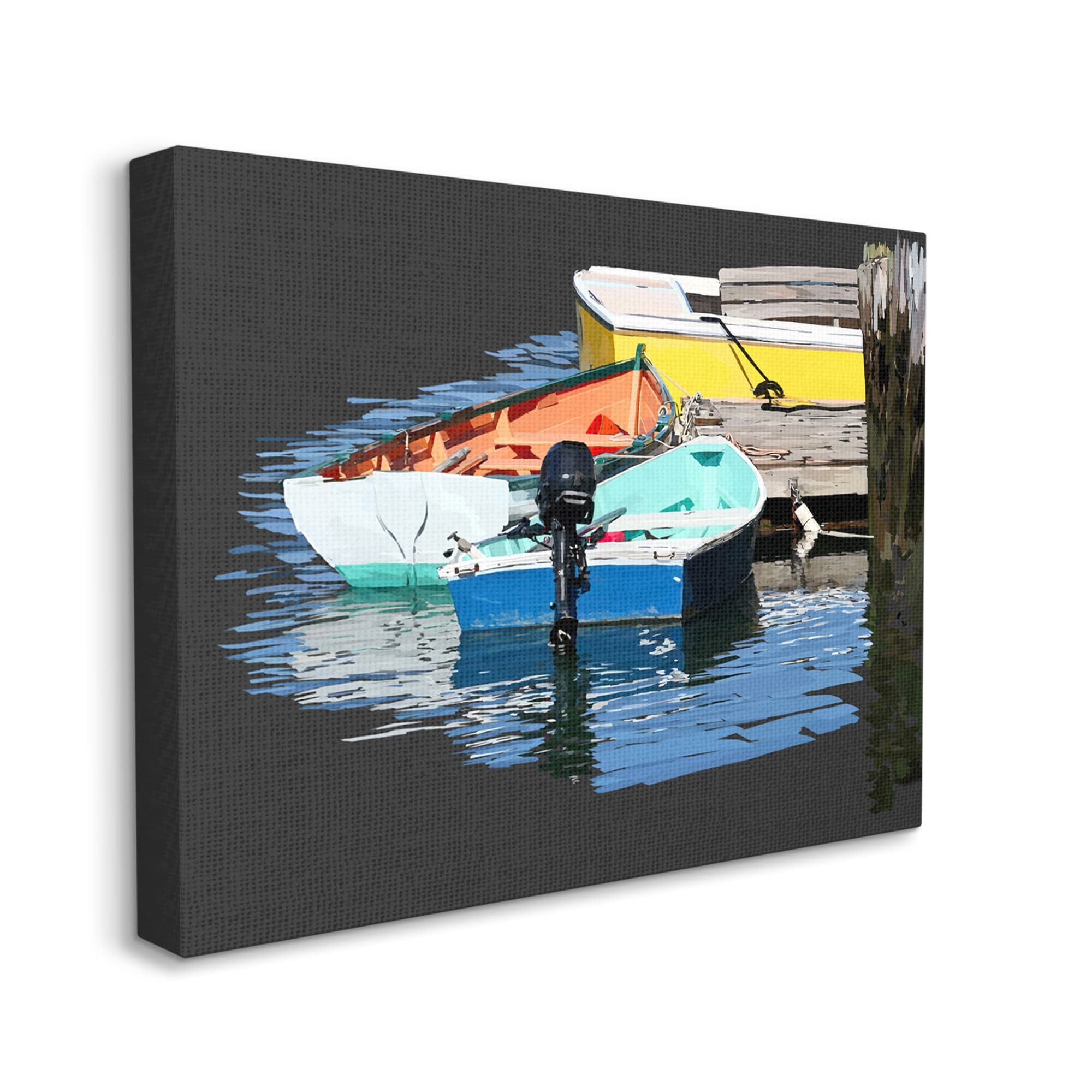 Stupell Industries Docked Dinghy Boats Bold Hues Coastal Photography Gallery Wrapped Canvas Print Wall Art