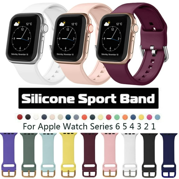 SHELLTON Silicone Sport Replacement Watch Band Strap for Apple Watch Series 1, 2, 3, 4, 5, 6 - 38mm, 40mm, 42mm, or 44mm