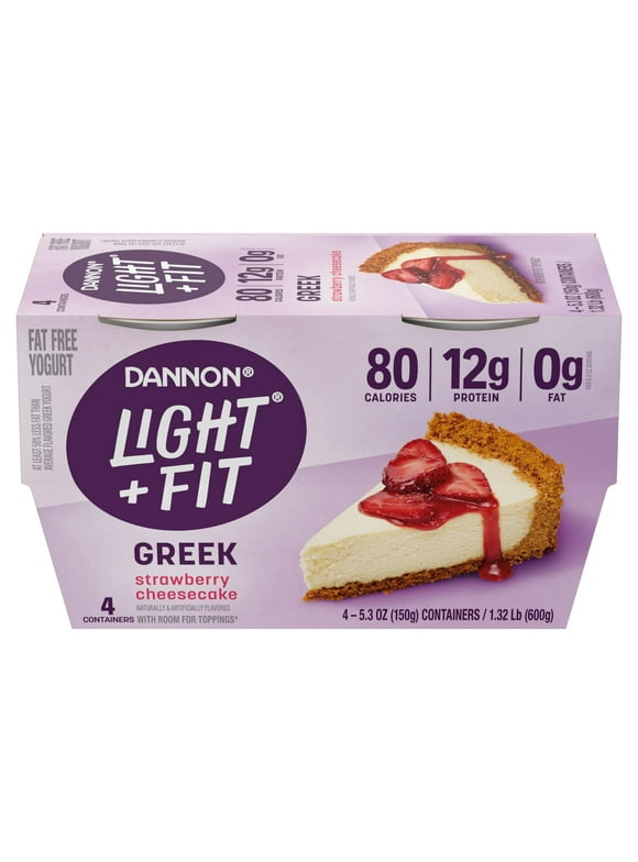 Dannon Light + Fit Strawberry Cheesecake Flavored Greek Fat Free Yogurt Pack, 5.3 oz, 4 Count