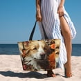 thumbnail image 6 of Kdxio Vintage Colorful Flower Puppy for Beach Bag for Women Large Beach Tote Bag Waterproof Sandproof Swim Bag with Zipper Pockets Beach Vacation Travel, 6 of 7