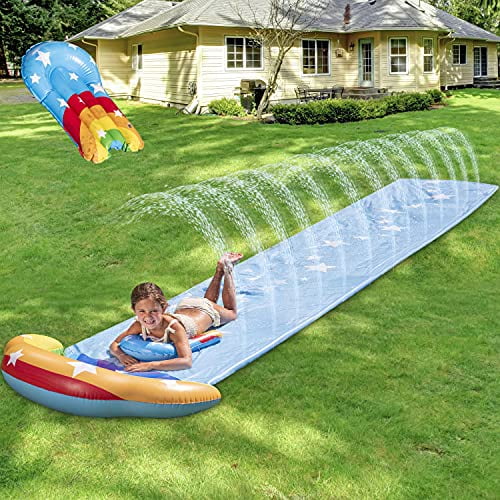 Sloosh Like Nastya Slip and Slide Water Slide with 2 Body Boards 17ft Lawn Water Slide with Build in Sprinkler for Backyard and Outdoor Play 
