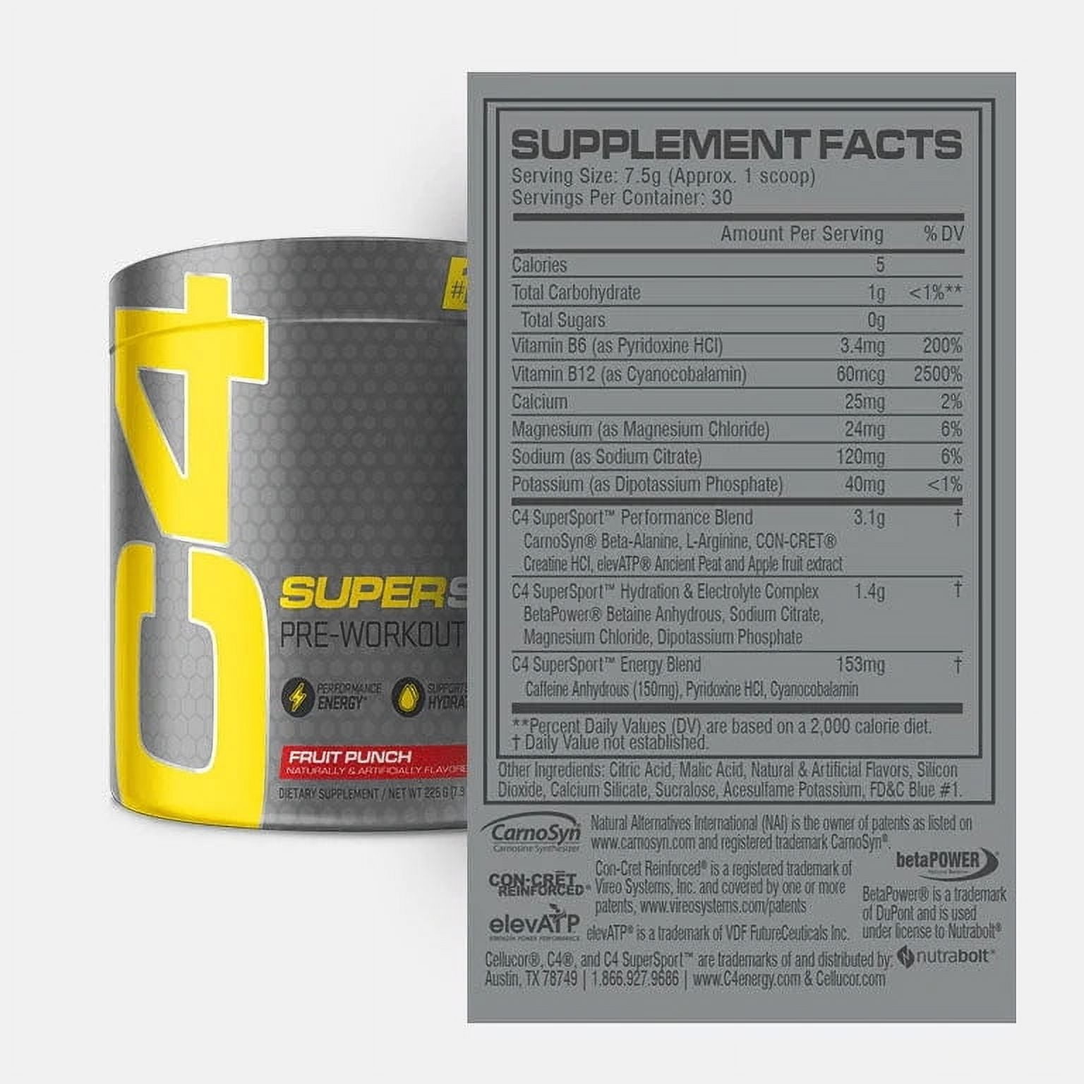 Cellucor C4 Sport Fruit Punch Pre-Workout Powder Supplement, 9.5