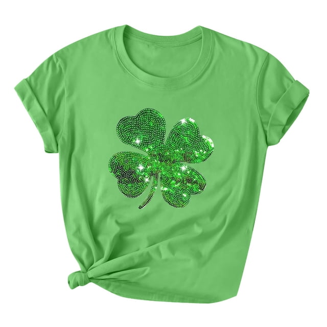 Besolor T-Shirts de la Saint-Patrick pour Femmes, Col Rond, Manches Courtes, T-Shirts Basiques, T-Shirts Graphiques Shamrock, Hauts de Festival