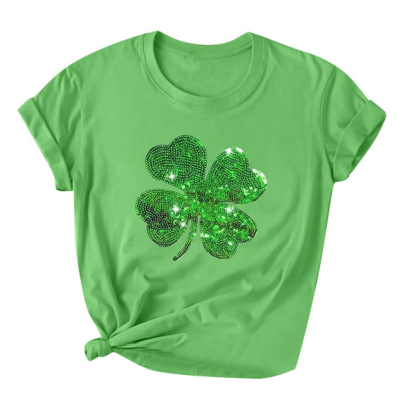 Besolor St. Patrick's Day Shirts for Women Shamrock Graphic Tees Short Sleeve Crewneck Summer Festival Tee Tops