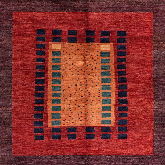 Ahgly Company Machine Washable Indoor Square Abstract Red Area Rugs, 8' Square