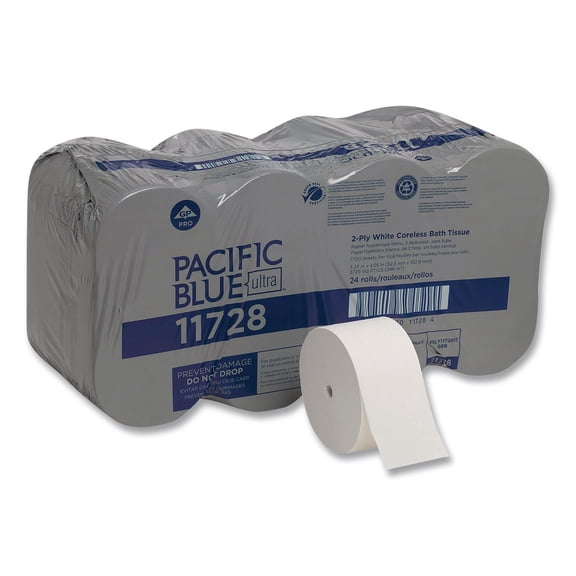 Georgia Pacific Professional Pacific Blue Ultra Coreless Toilet Paper, Septic Safe, 2-Ply, White, 1,700 Sheets/Roll, 24 Rolls/Carton