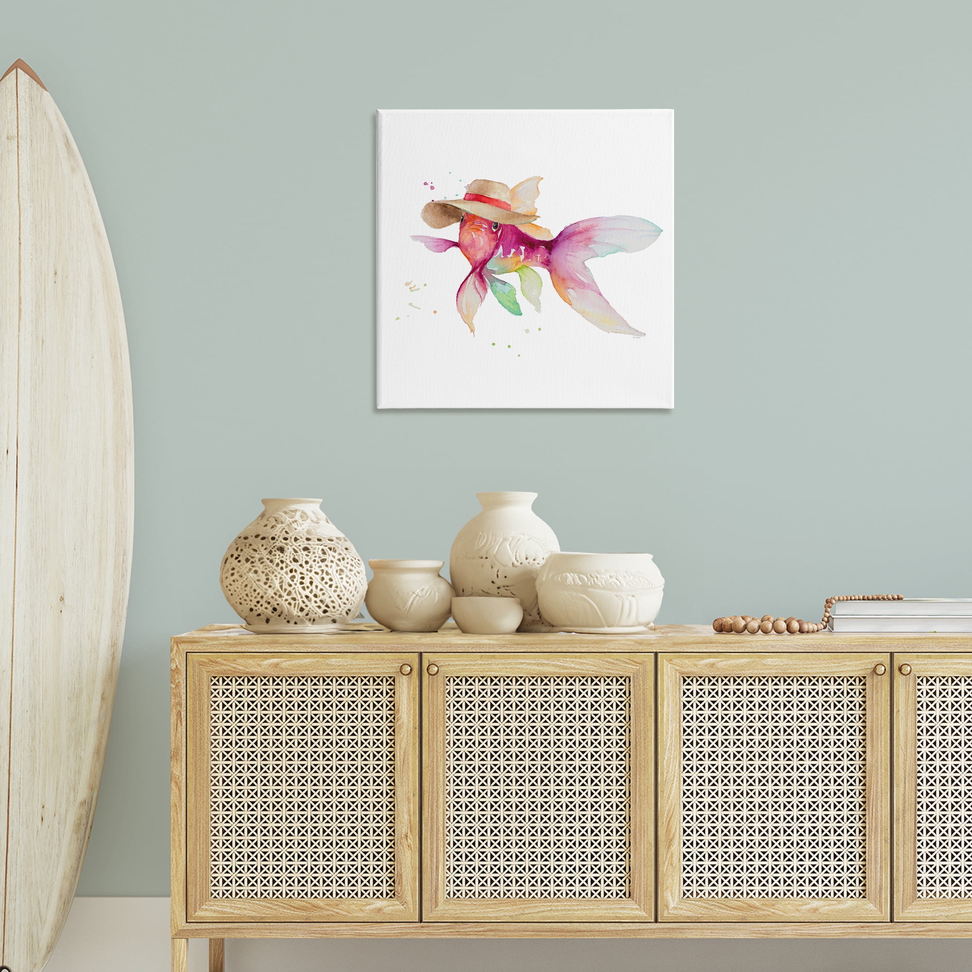 Stupell Industries Beach Fish Watercolor Novelty Painting Gallery Wrapped Canvas Art Print Wall Art, 30 x 30