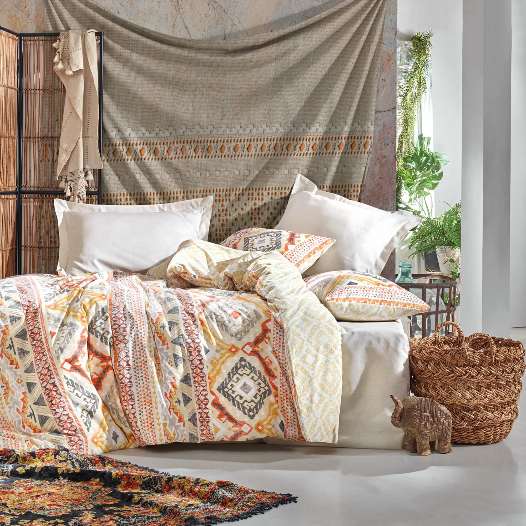 SUSSEXHOME Western Dream 100 Cotton Duvet Cover Set Beige, Queen Size