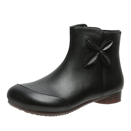 

TAIAOJING Women Boots Solid Color Comfortable Warm Keep Heels Short Toe Retro Slip On High Round Booties Boots Winter Warm Shoes