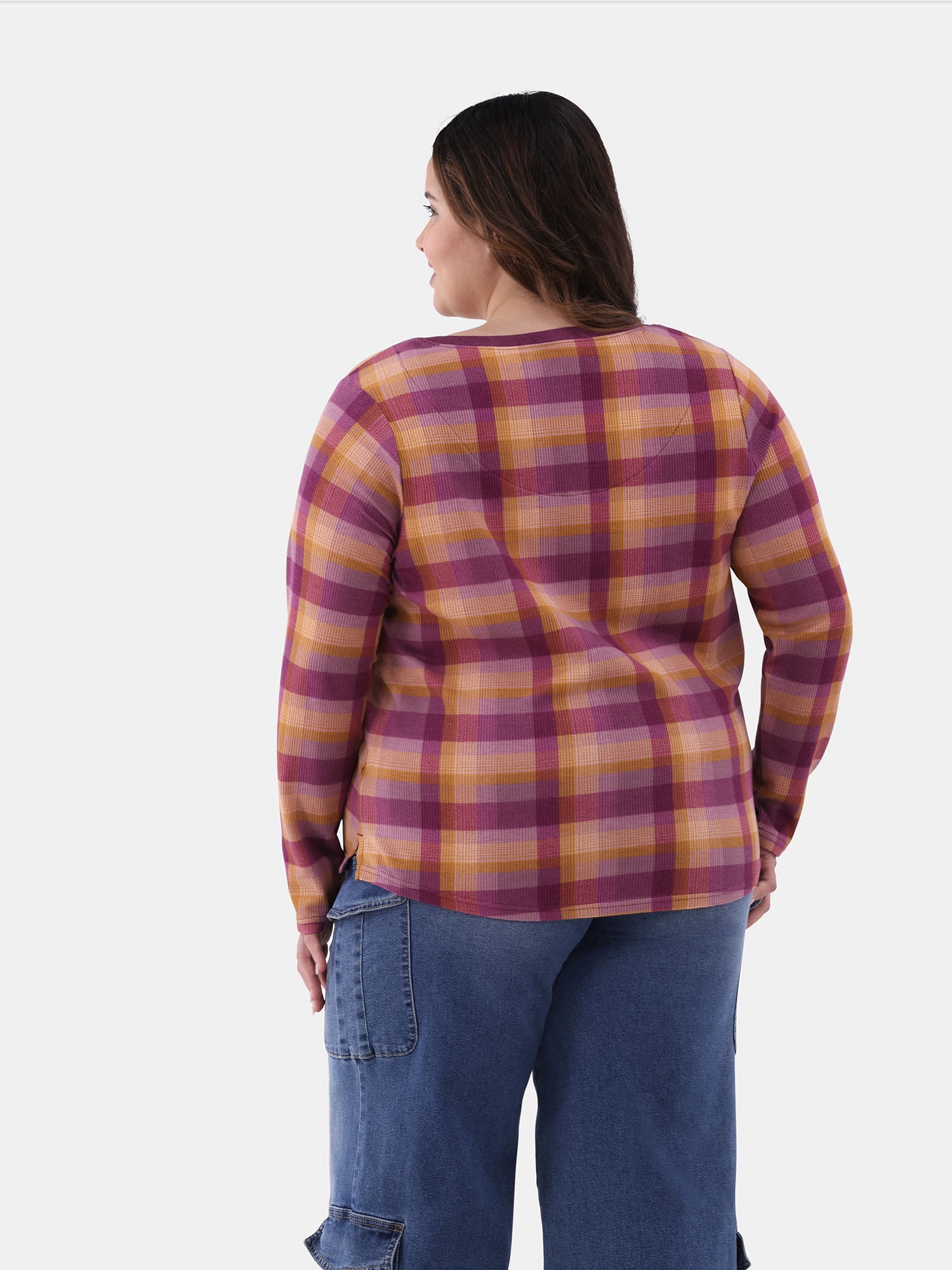 Terra & Sky Women's Plus Thermal Henley Top, Available in 1 and 2-Pack, Sizes 0X-5X