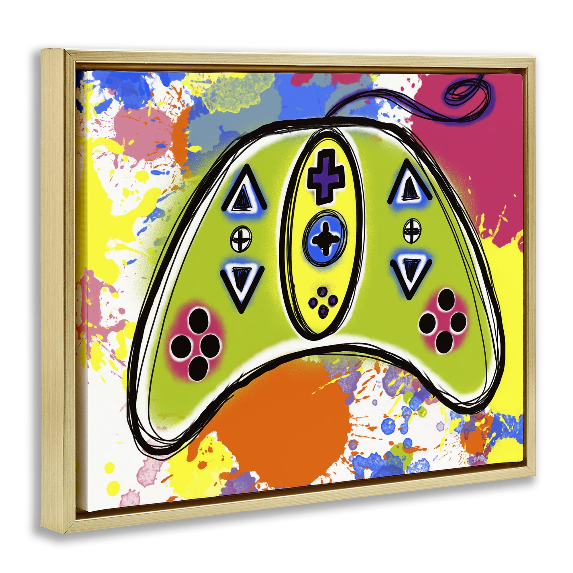 Stupell Industries Modern Pop Controller Novelty Painting Gold Floater Framed Art Print Wall Art, 21 x 17