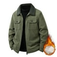 thumbnail image 2 of RYDCOT Mens Corduroy Jacket Thicken Warm Jacket Male Solid Color Lapel Casual Slim Coats Army Green, 2 of 9