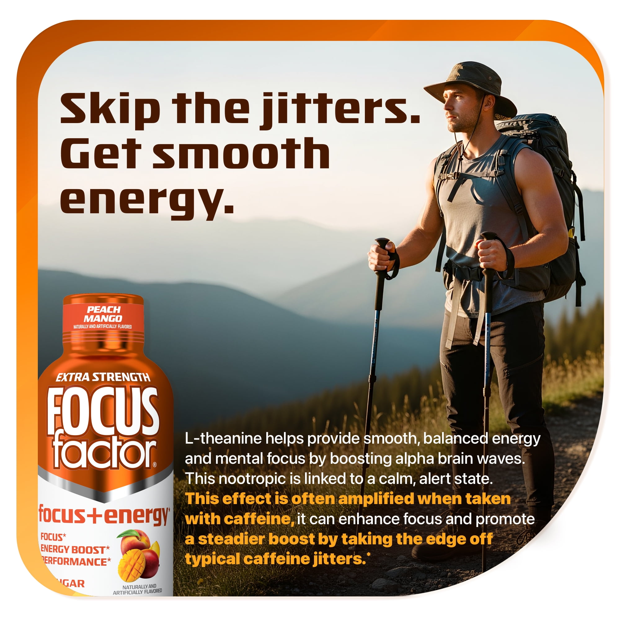 Focus Factor Extra Strength Focus + Energy Shots - 12 x 2oz Bottles (Peach Mango Flavor) - L-Theanine, Ginkgo, Bacopa, L-Tyrosine, Alpha GPC