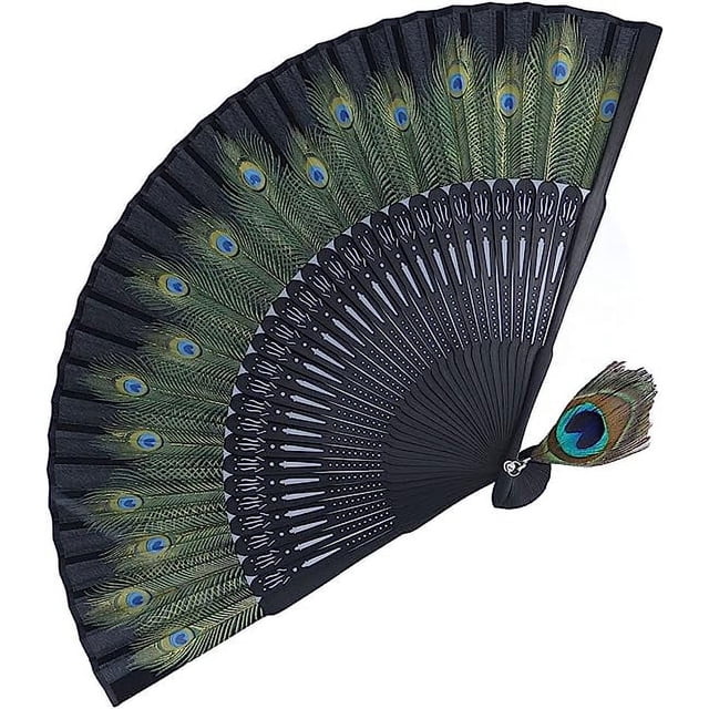 Abanico plegable chino Apuakthei, abanico plegable con diseño de pavo real, abanico de bambú, abanico de bambú