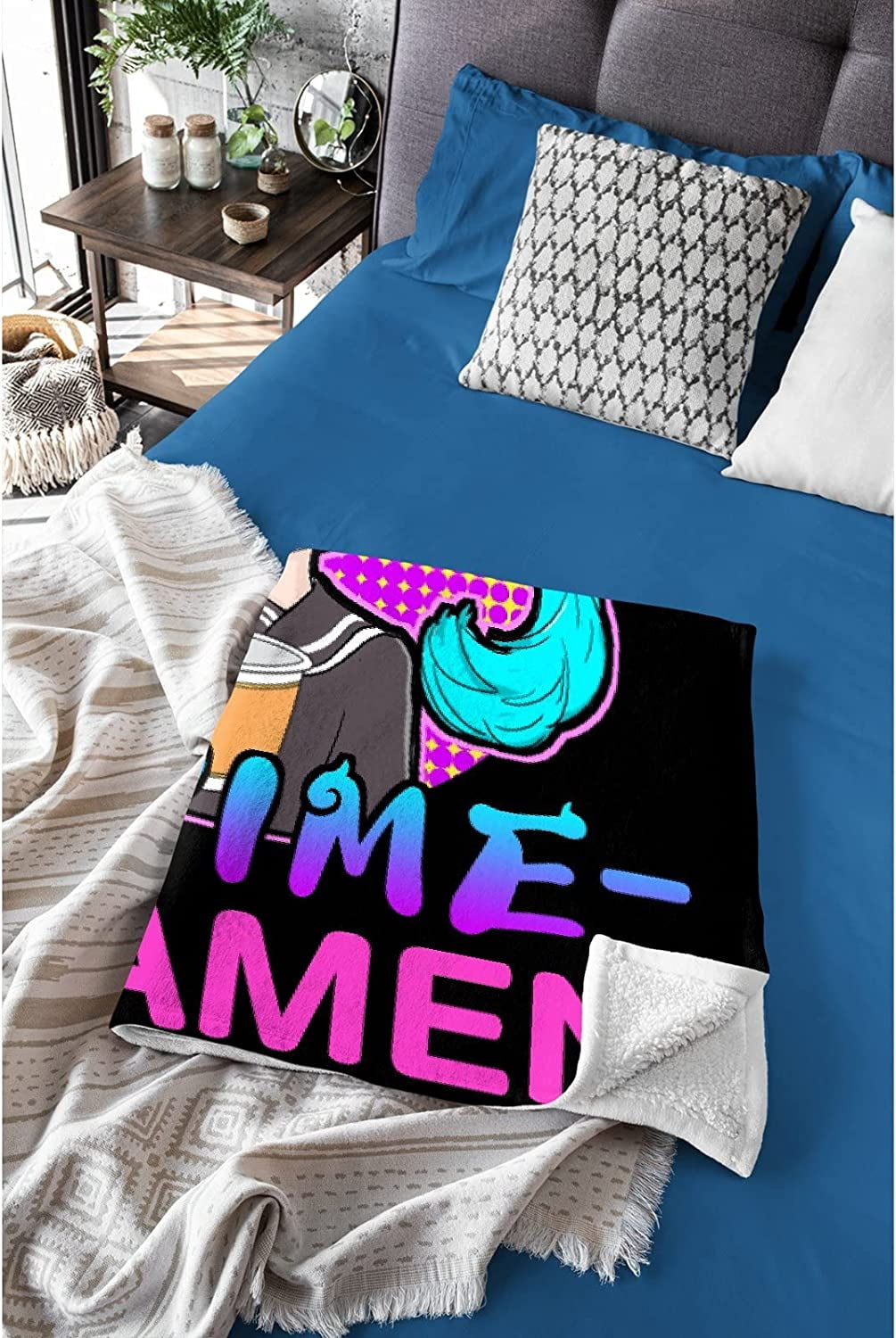 Just a Girl Who Loves Anime&Ramen Blanket,Flannel Throw Blanket Ultra Soft Micro Lightweight Flannel Blanket Bed Couch Living Room All-Season 50"x40" Small for Kid