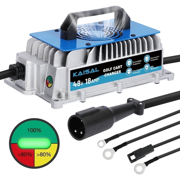 KAISAL 48V 18A Golf Cart Battery Charger, Waterproof Club Car Trickle Charger, 4-6H Full Charge, for Lead-Acid Battery, 16FT Cable, LA1250A