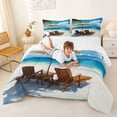 thumbnail image 3 of jejeloiu Beach Boardwalk Full Size Comforter Sets,Coastal Scene Bedding Comforter Set For Boys,Blue White,Reversible,3-Piece,1 Comforter and 2 Pillowcases, 3 of 7