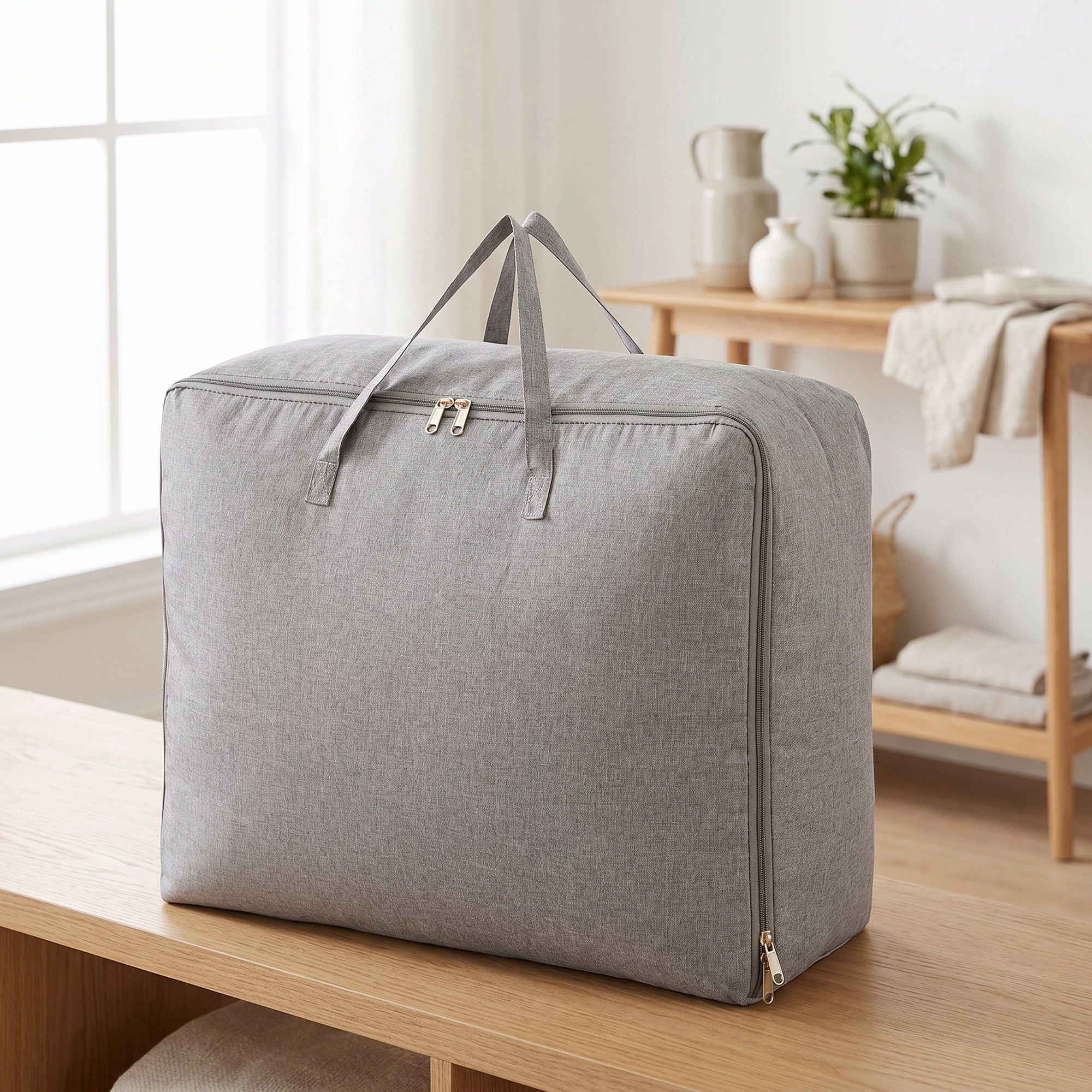 Unique Bargains Cation Fabric Storage Duffel Large Zipper Carry Bag Gray 22.8"x15.0"x8.7"
