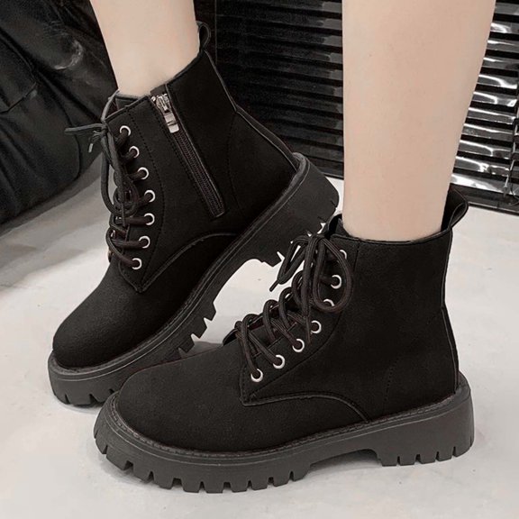 JUSLIO Boots for Women,Platform Boots Fashion Casual Mid Calf Boots Comfort Solid Color Lightweight Boots