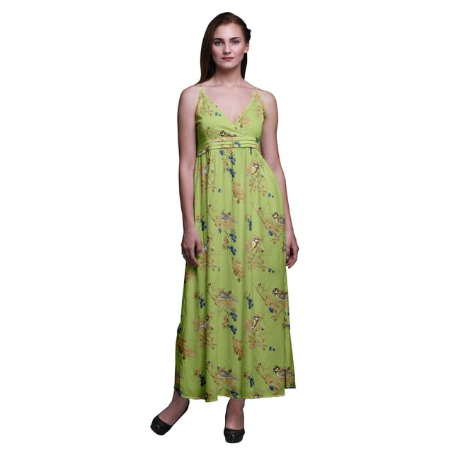 Bimba Robe Longue Maxi à Bretelles Spaghetti Ajustables Imprimée d'Oiseaux, Tenue de Plage d'Été - Très Petit