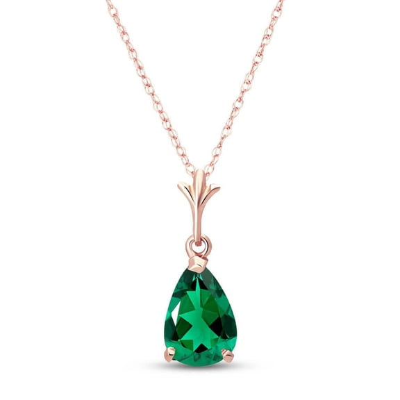 Galaxy Gold 14K Solid Gold 1.00 Carat Natural Emerald Pear Drop Pendant Necklace for Women - Rose Gold Fine Jewelry
