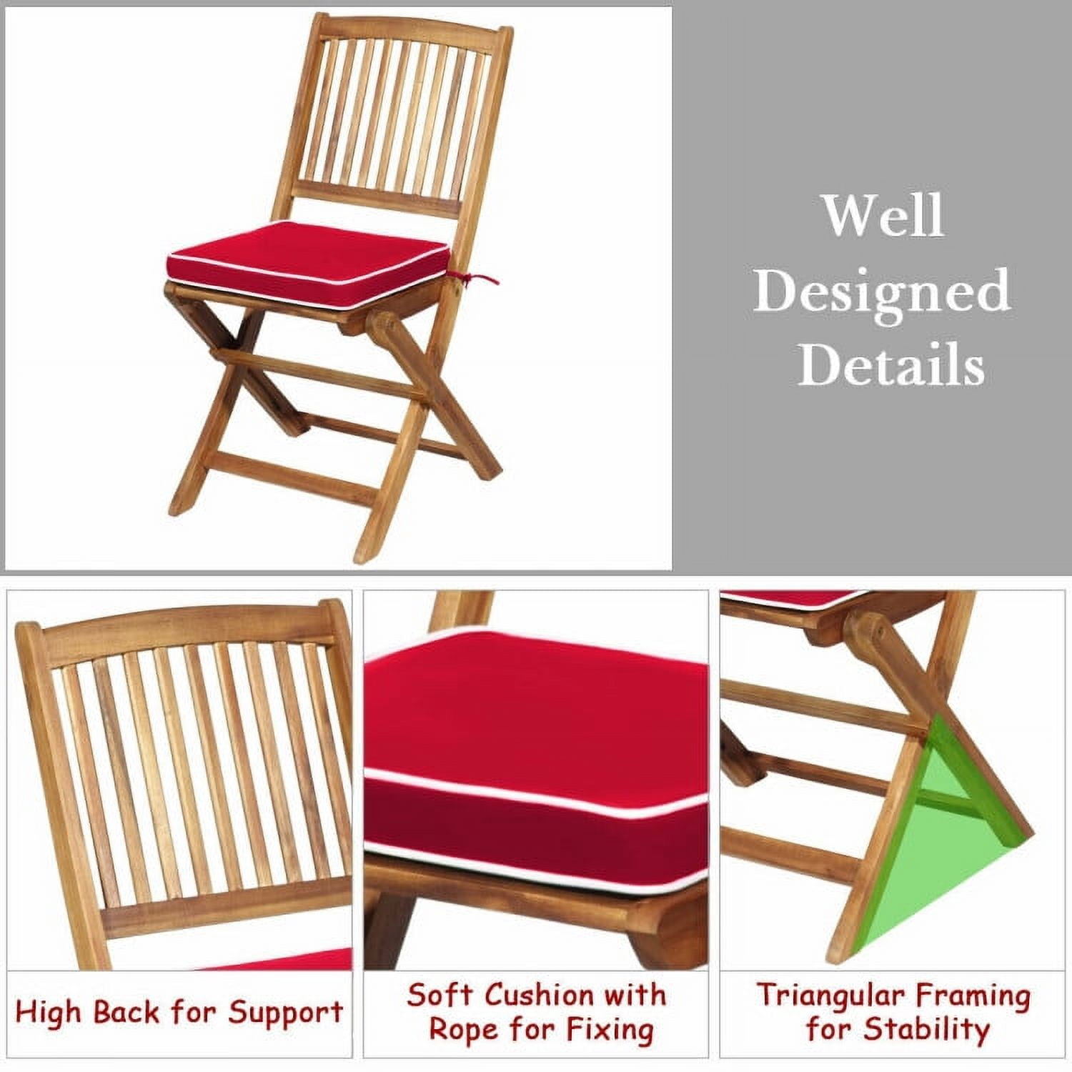 Aimee Lii 3 Pieces Patio Folding Bistro Set with Padded Cushion and Round Coffee Table, Red Aimee Lii 3 Pieces Patio Folding Bistro Set with Padded Cushion and Round Coffee Table, Red