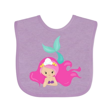 

Inktastic Cute Mermaid Pink Hair Little Mermaid Starfish Gift Baby Girl Bib