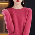 thumbnail image 5 of Suéter de lana 100 % pura para mujer, jersey de punto informal, otoño e invierno, suave y cálido, de lana caliente, manga larga, básico, cuello redondo, 5 of 5