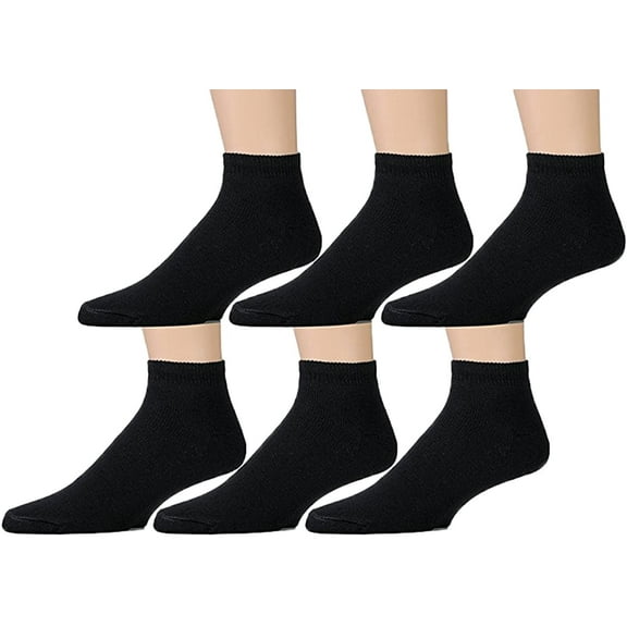 SOCKS'NBULK 6 Pairs Of Womens Black Quarter Ankle Athletic Socks, Sock Size 9-11