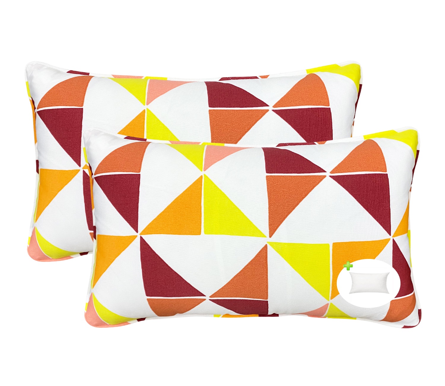 Fbts Prime 20x12 inch Rectangle Orange Triangular Outdoor Lumbar Pillows with Inserts 2 Packs Size 20 x 12 Red