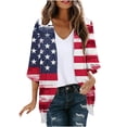 thumbnail image 3 of UVEASISHA Womens 4th of July Cardigan 3/4 Sleeve Plus Size Cardigans for Women Novelty American Flag Printed Kimono Jackets Flowy Chiffon Coverups Multicolor S, 3 of 6