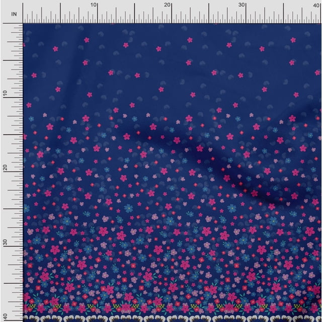 Soimoi Poly Georgette Fabric Leaves & Flower Panel Decor Fabric Printed Yard 42 Inch Wide
