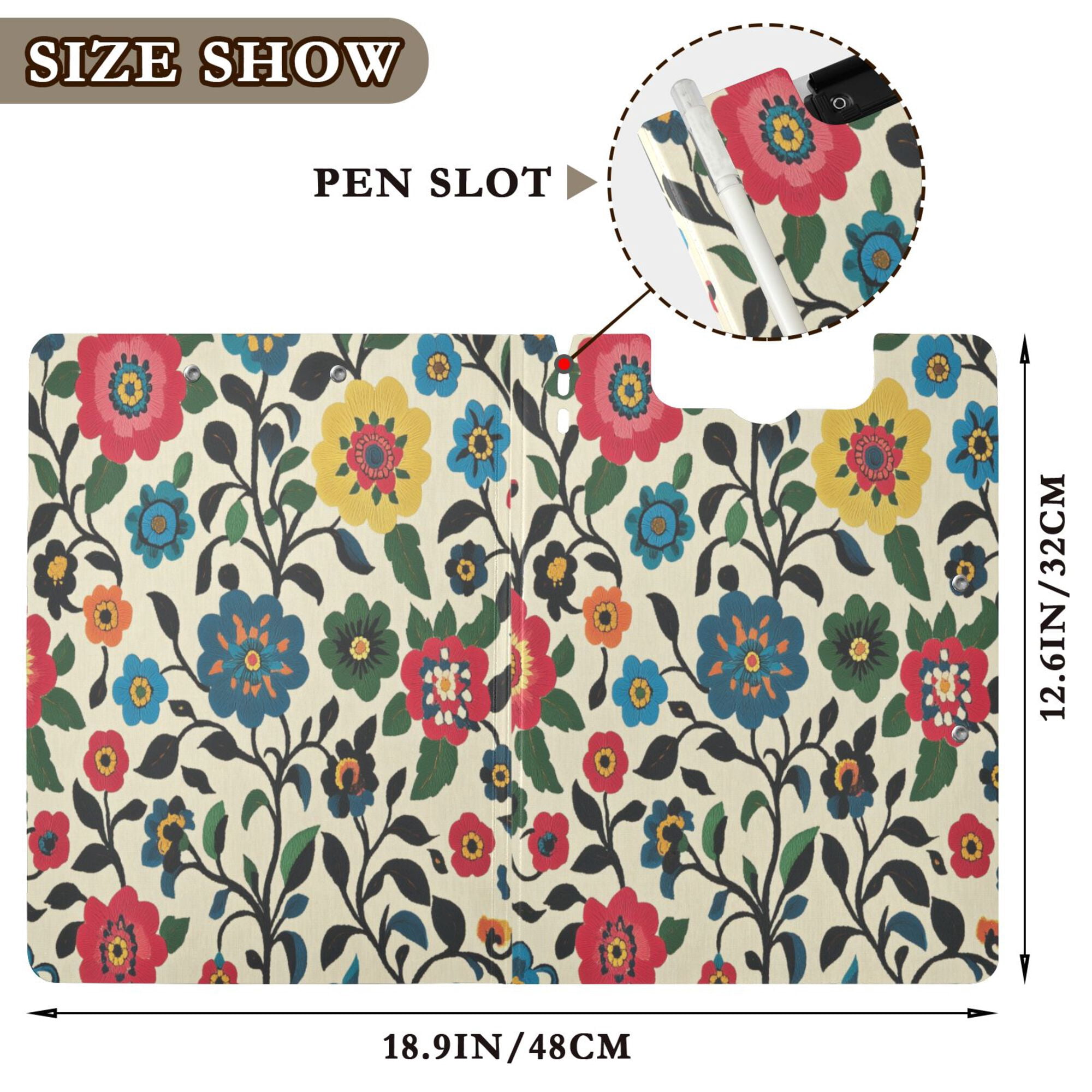 FORMRS A4 Clipboard Folder with Pen Holder Horizontal Foldable School Office Binder, Vibrant Floral